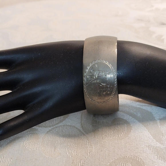 HANS JENSEN Vintage Silver Plated Danish Boat Scene Cuff Bracelet  Rare - Picture 7 of 11